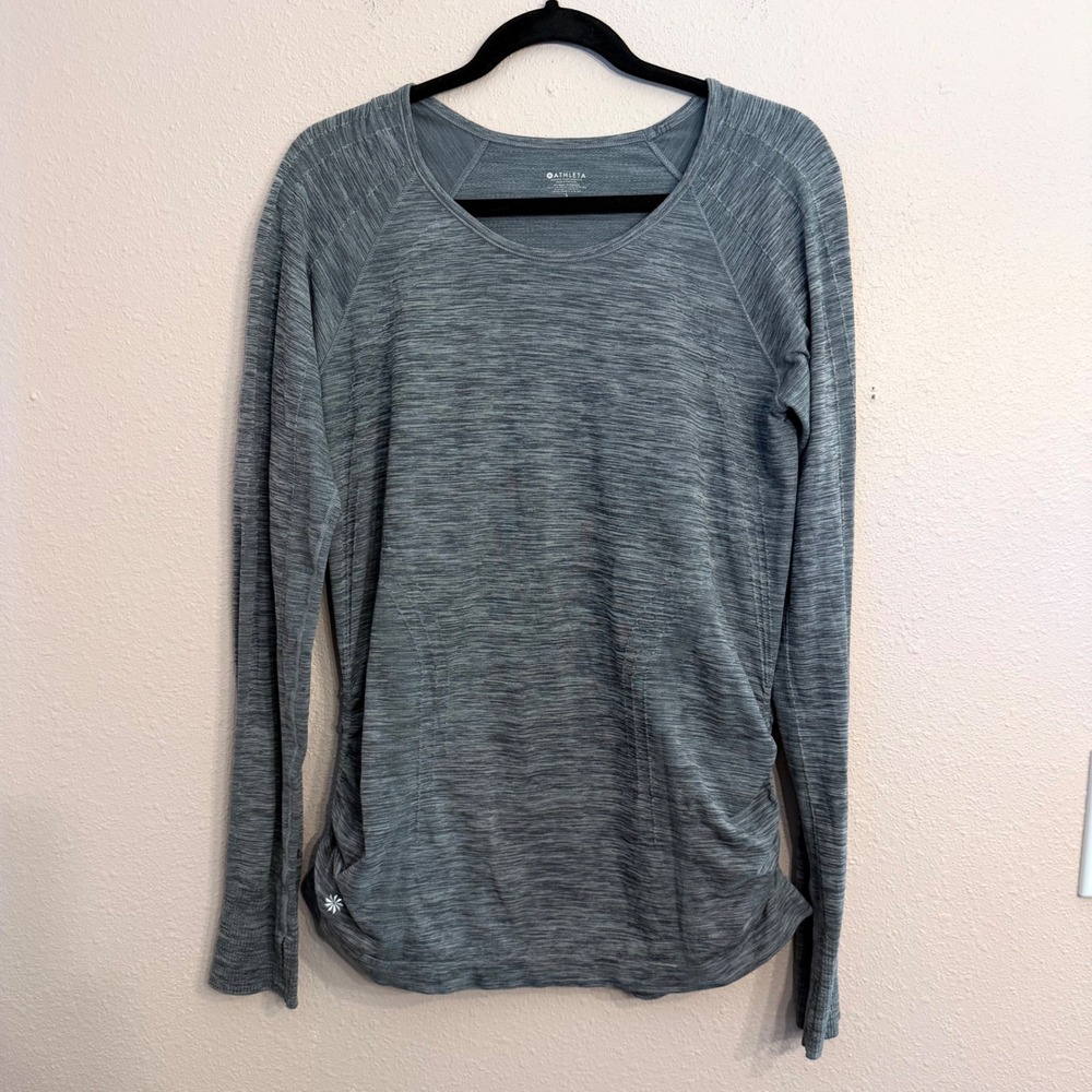 Athleta Momentum Ruched Long Sleeve Top Gray Heather Space Dye Large 77719